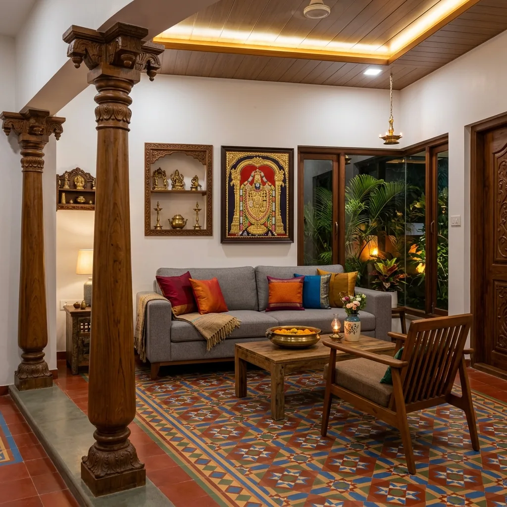 Modern Chettinad Style Living Room